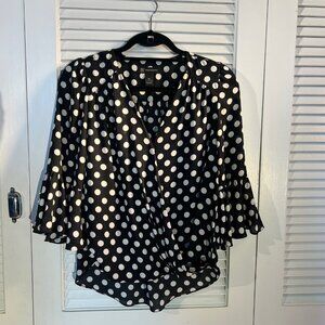 INC Black & White Polka Dot Bell Sleeve Blouse – Size XS